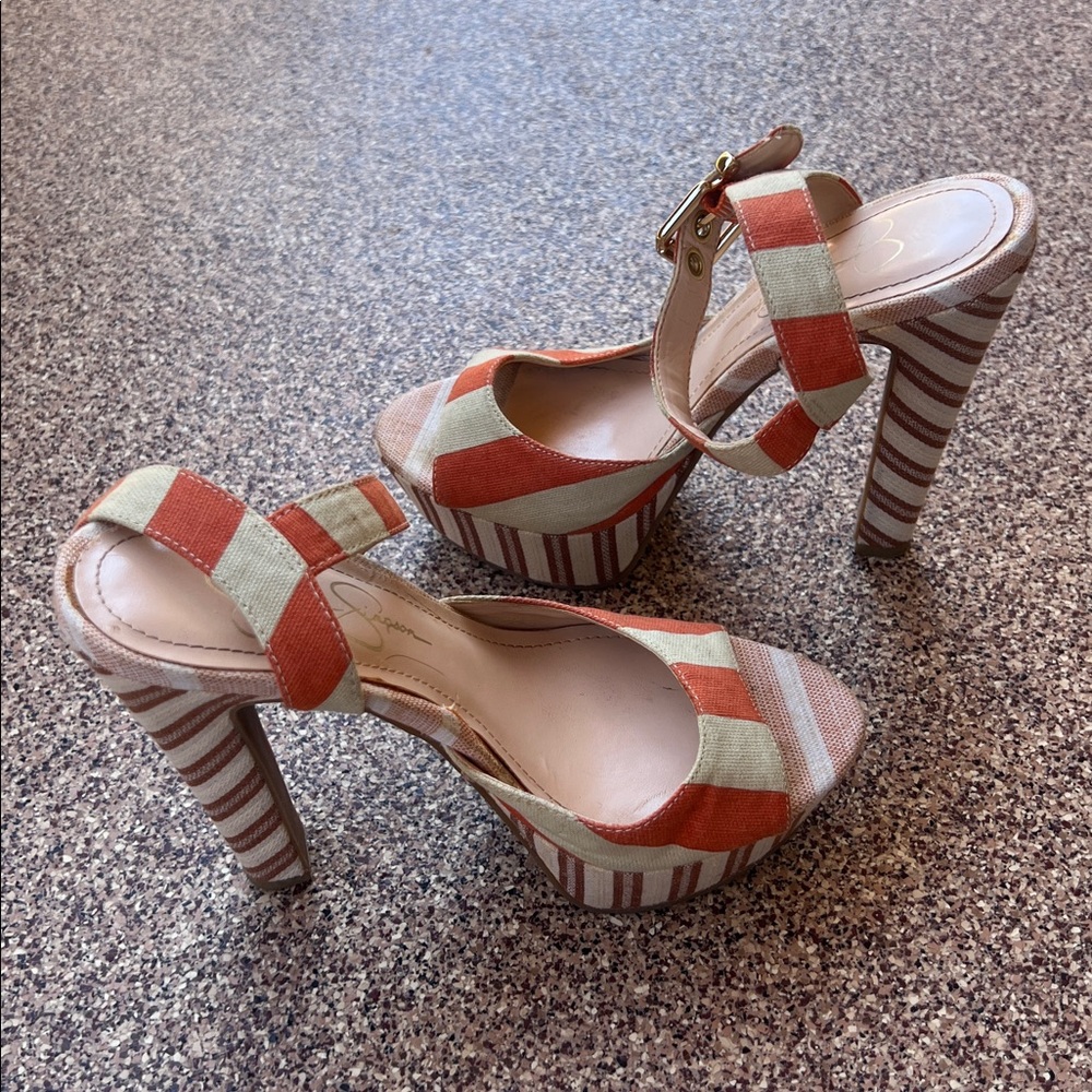 JESSICA SIMPSON Tonnia Platform Striped High Heels - Picture 6 of 11